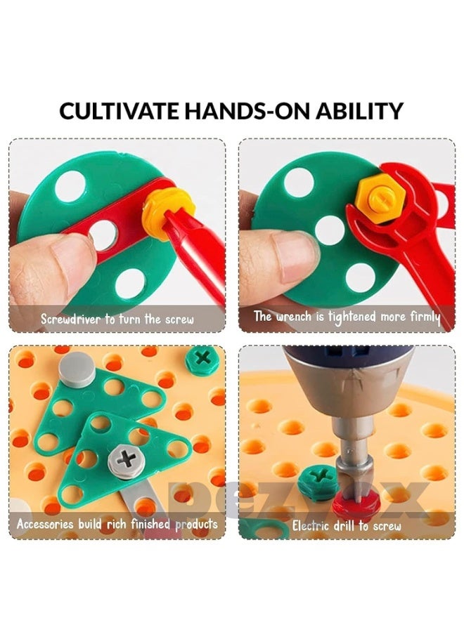 She&Little 203 Pack Kids Repair Tool Box, Kids Drill Tool Box Toy, Kids Screwdriver Toy Set, STEM Construction Building Set, Kids Wisdom Simulation Repair Tool Box Toys, 2D 3D Creative Assembly Game, Educational Learning Toy for Boys and Girls, Home Play Use (Brown) - Image 5